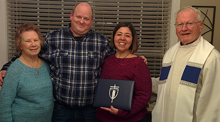 Shirley Vachon, Jay O'Neill, new Affiliate Monica O'Neill, Fr Al McMenamy